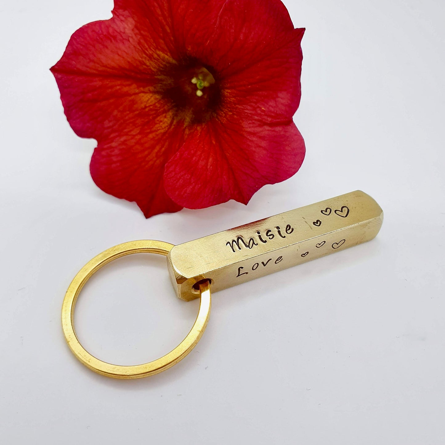 Personalised brass bar keyring