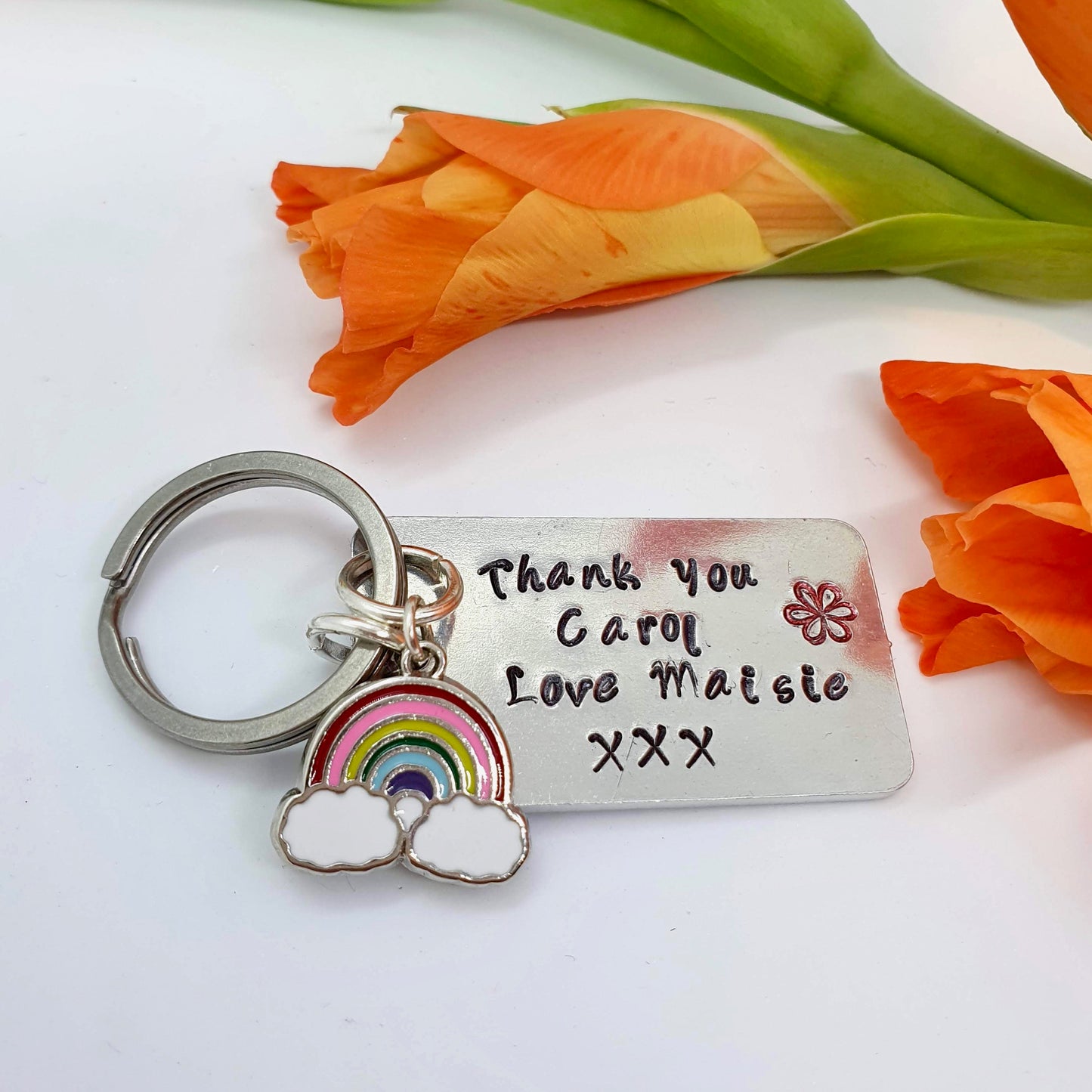 Personalised message keyring with charm