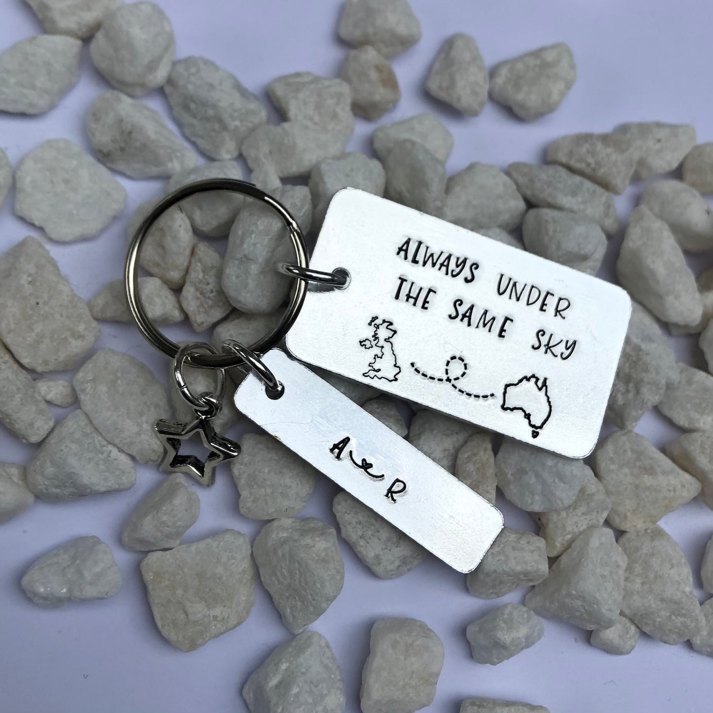 'Always under the same sky' keyring - UK / Australia
