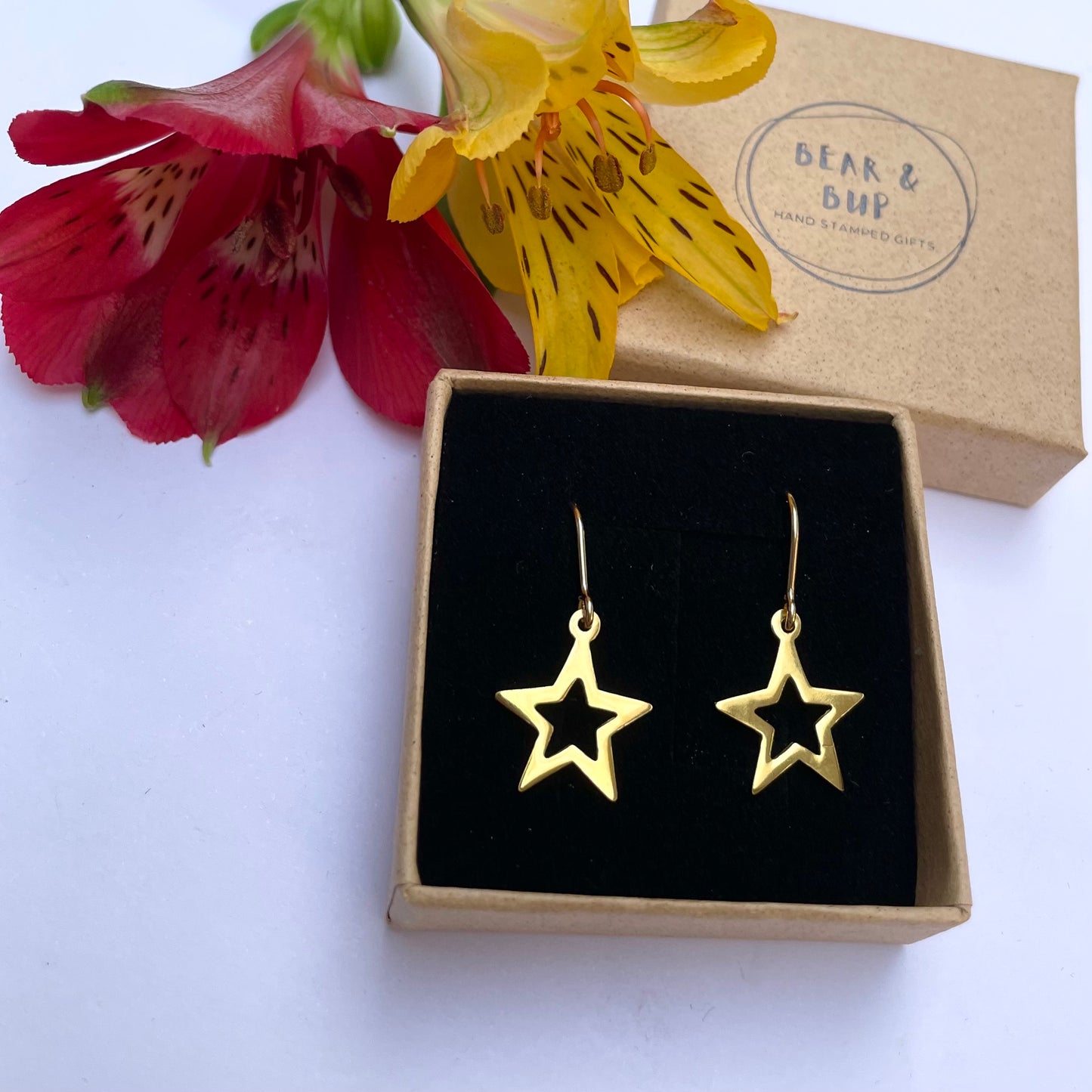 14k Gold filled Open Star Earrings