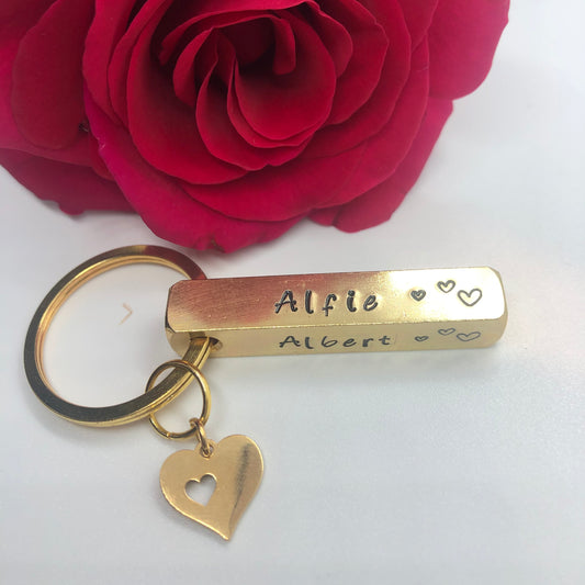 Personalised brass bar keyring