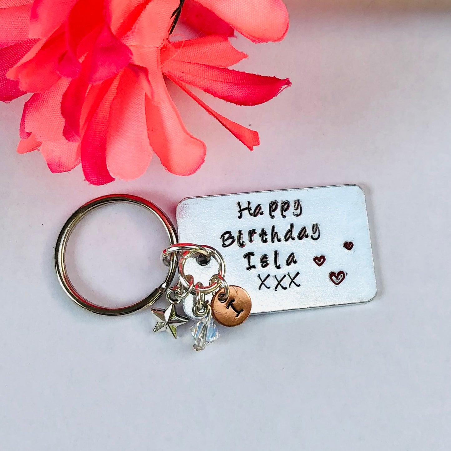 Personalised message keyring with charm