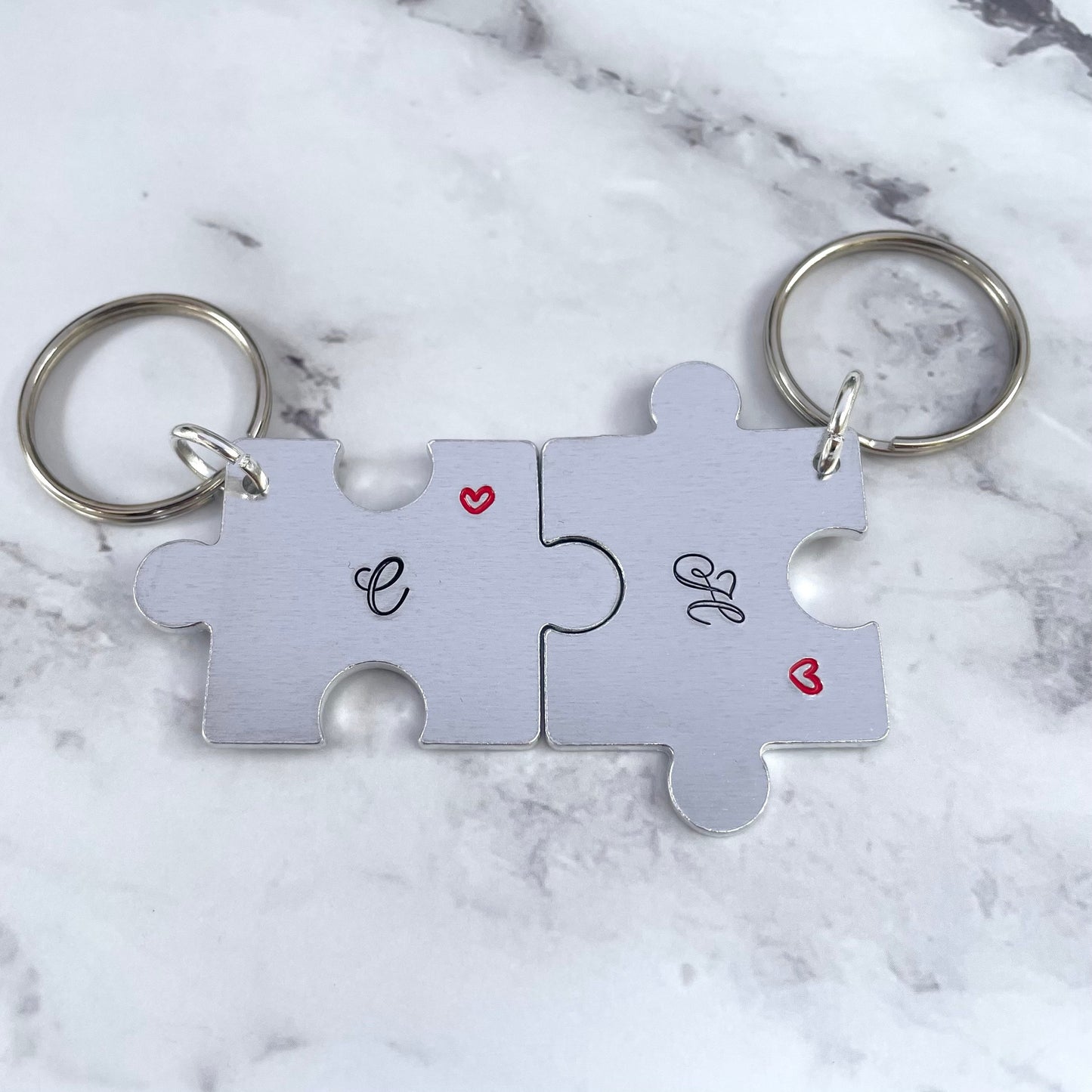 Couples puzzle piece set of keyrings