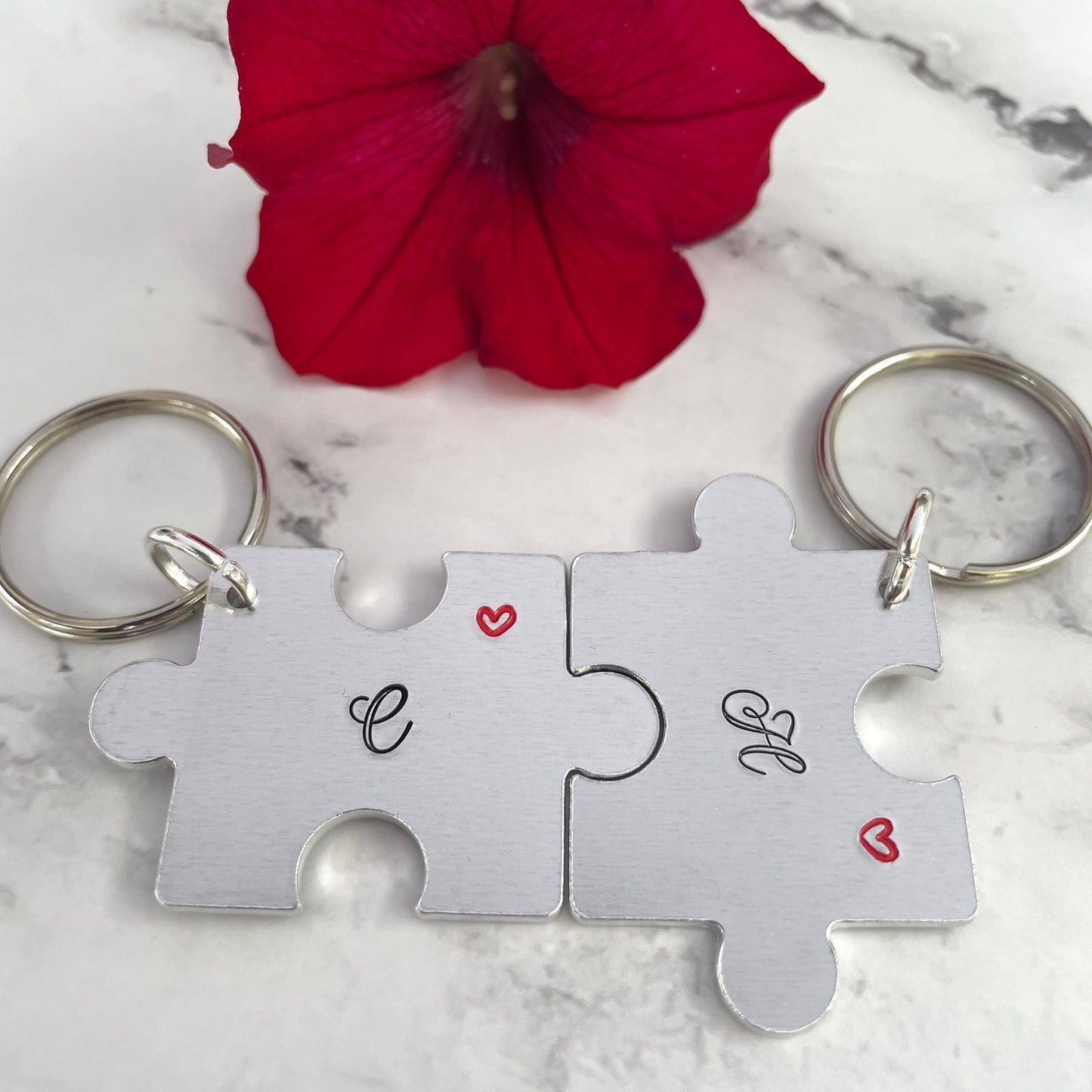 Couples puzzle piece set of keyrings