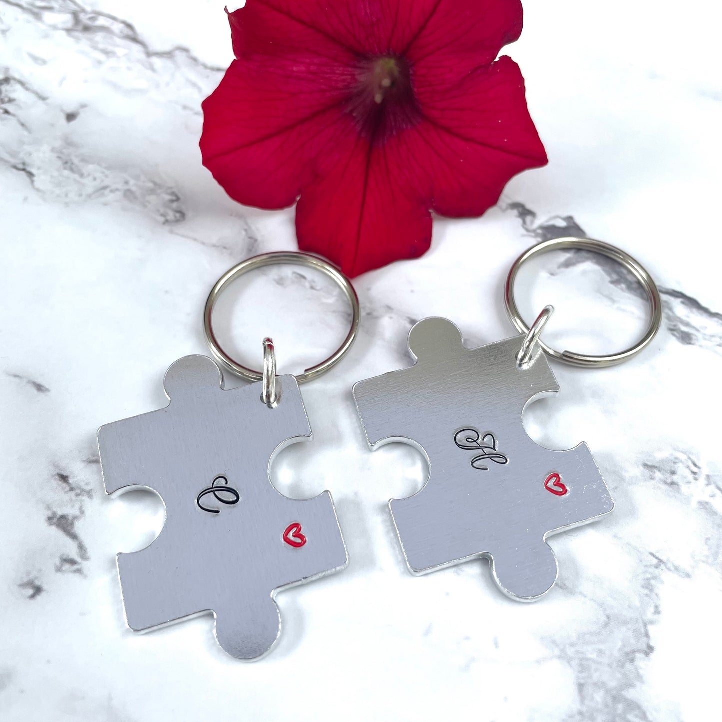Couples puzzle piece set of keyrings